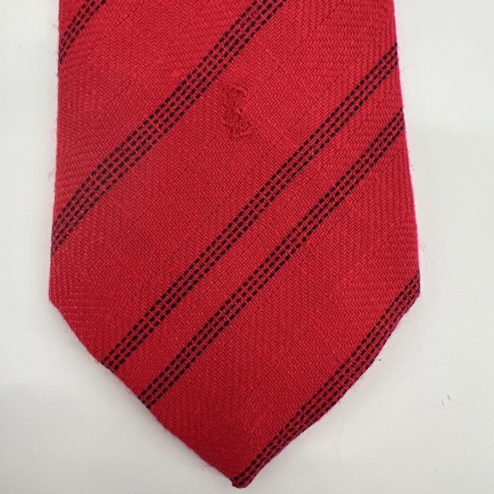 Yves Saint Laurent YSL  Red Blue Stripe Woven Cotton Mens 3.25" Tie